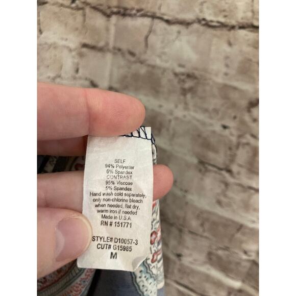 Gilli Dress Womens Medium Shift Navy Blue Paisley Long Sleeve Boat Neck Stretch - Picture 12 of 13